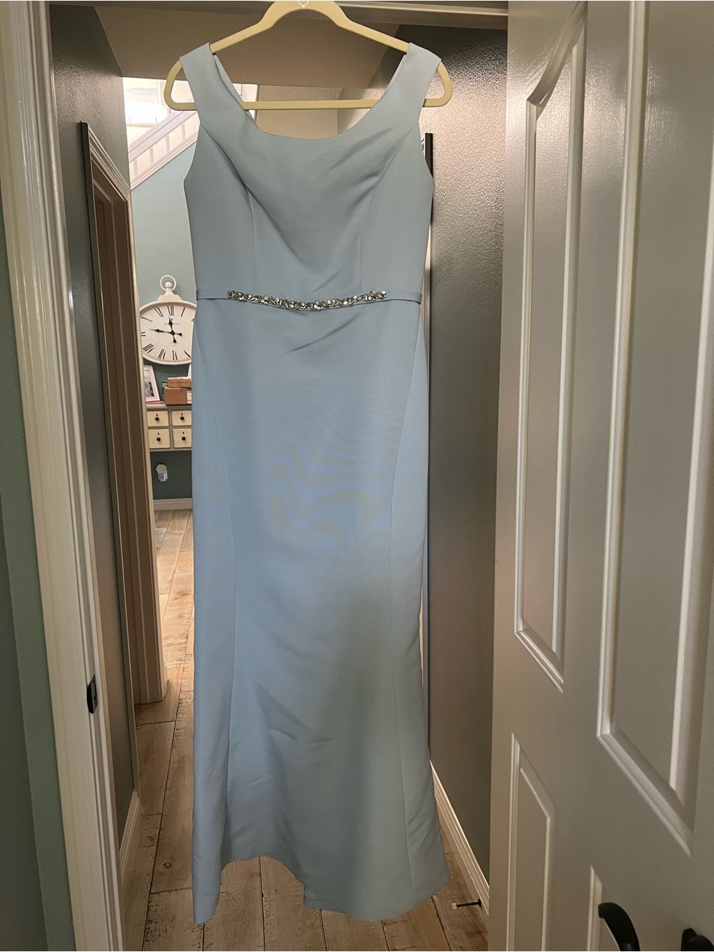 Amsale Powder Blue Sleeveless Beaded-Waist Gown. Altered to fit sz8. Never worn